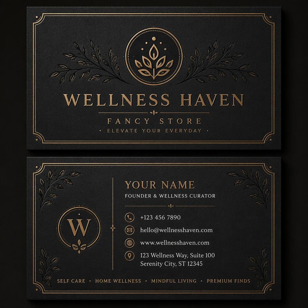 Front and back business card mockup with vintage letterpress styling, dark palette, sharp placeholder contact details.
