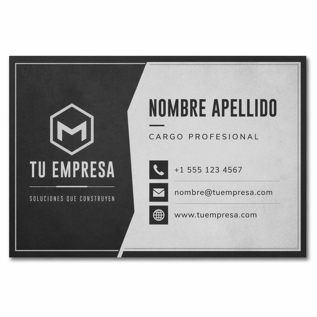 Diseño frontal de tarjeta de presentación gris industrial con tipografía nítida, datos de contacto legibles y espacio negativo equilibrado.