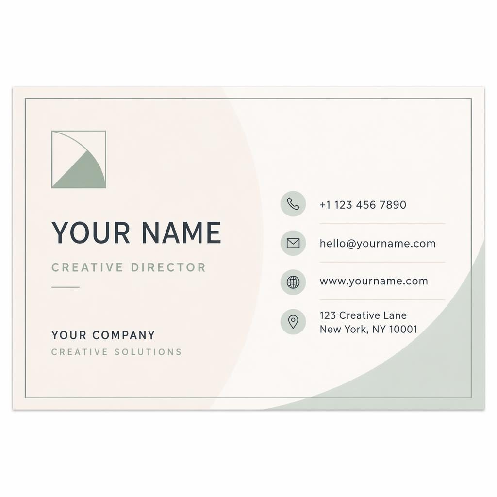 Front view of a Swiss-style pastel business card with placeholder contact details, sharp typography, and clean negative space.