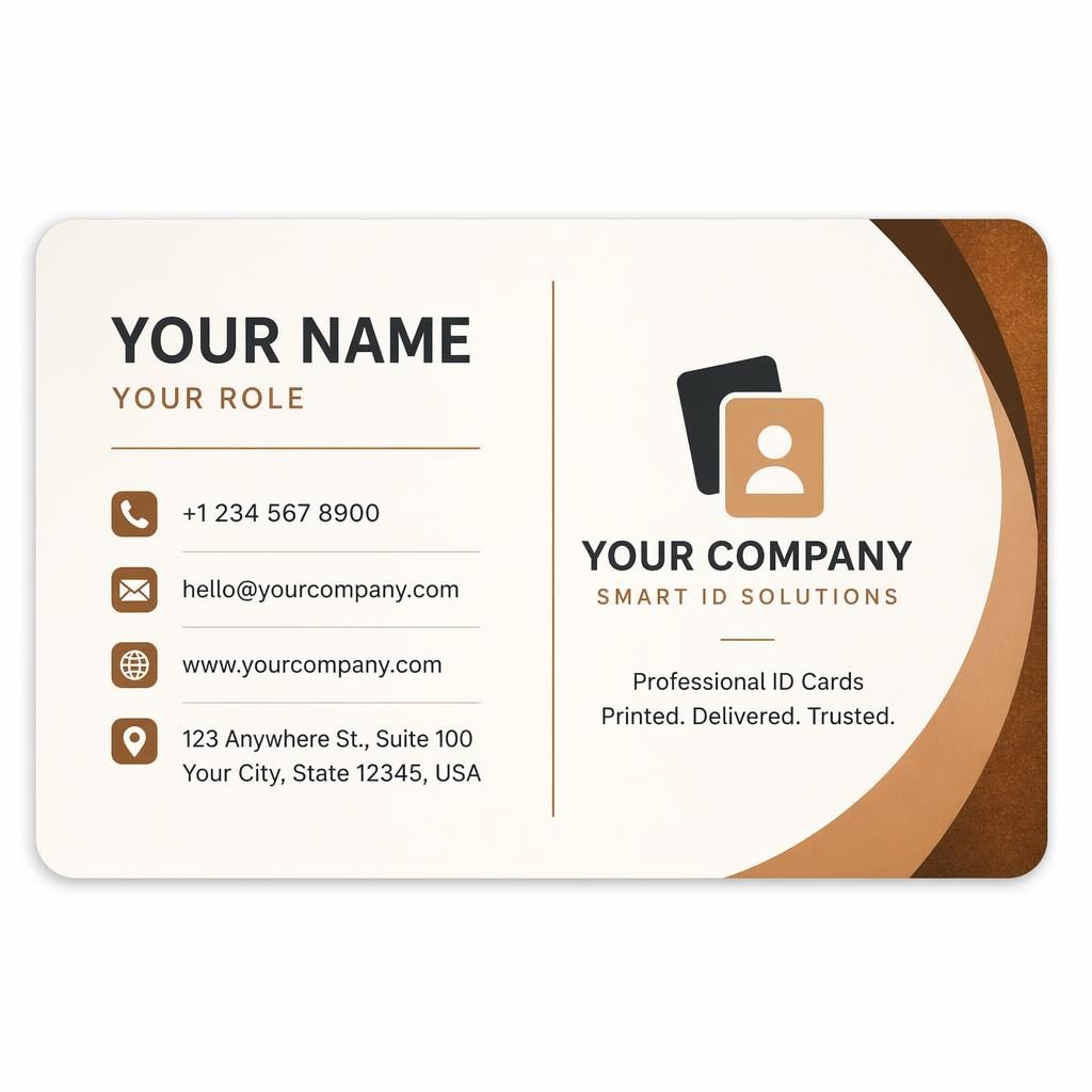 Modern minimalist business card back in warm earth tones with sharp placeholder contact details and balanced negative space.