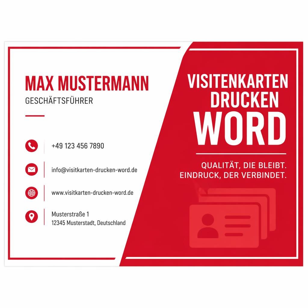 Rückseite einer druckfertigen Visitenkarte im 3,5x2-Zoll-Format mit roter und weißer Typografie und Platzhaltern