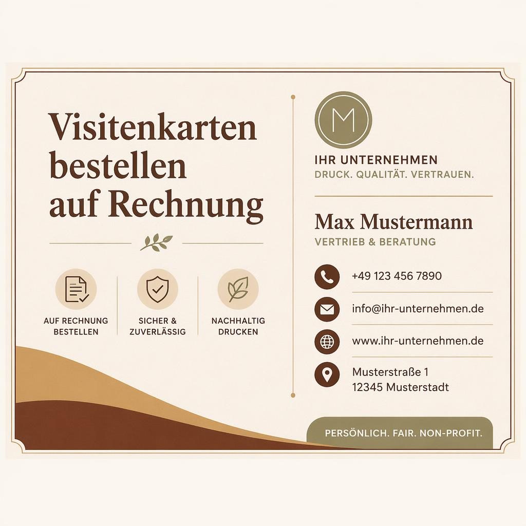 Vorderseite einer Business Card im 3,5x2-Zoll-Format mit klarer Platzhaltertypografie in warmen Erdtönen und viel Weißraum.