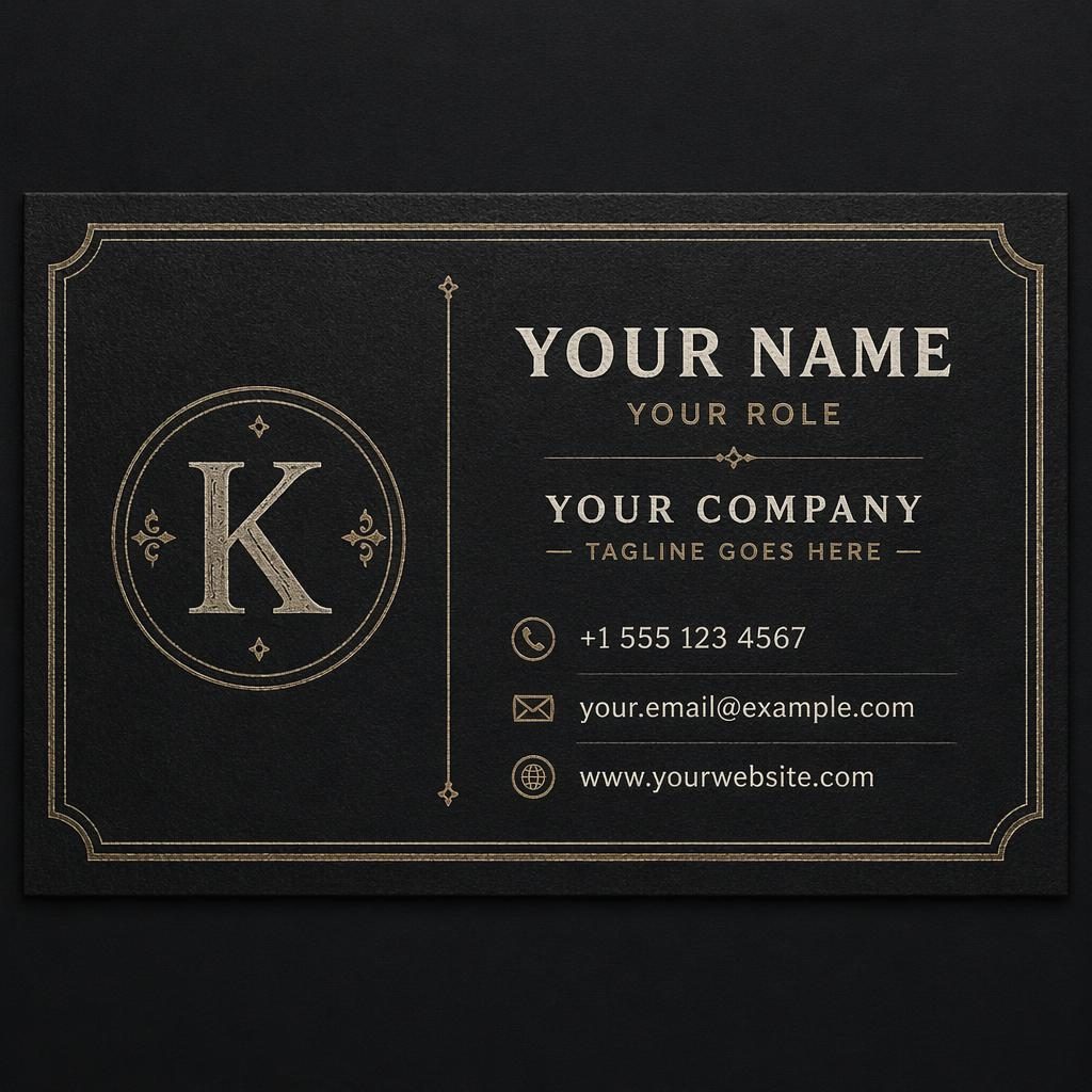 Front view of a vintage letterpress business card mockup in dark tones with sharp placeholder contact details and clean layout.