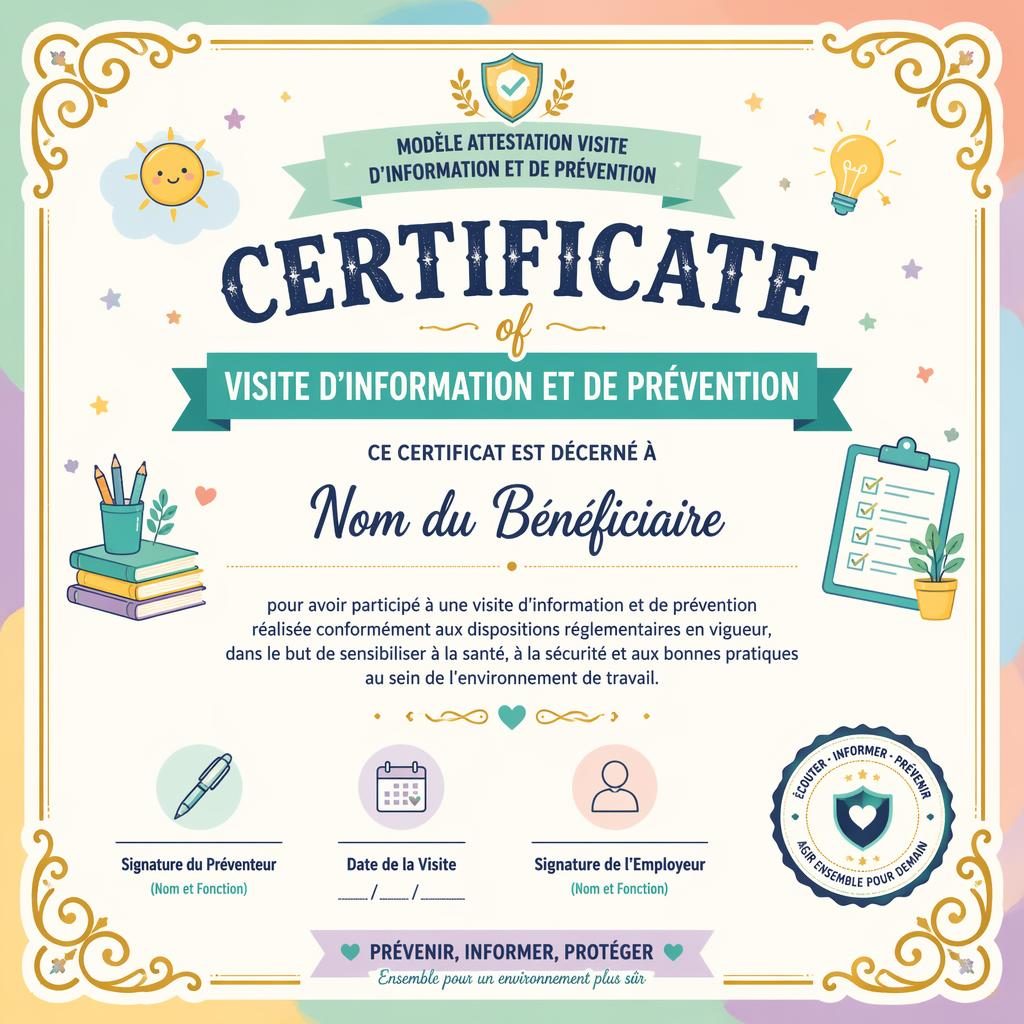Modèle de certificat de formation A4 paysage, bordure dorée ornementale, palette pastel, lignes de signature et sceau