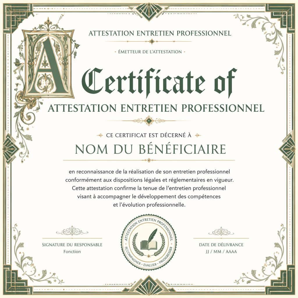 Modèle de certificat cadeau A4 paysage, style enluminure médiévale et bordure art déco blanc sauge