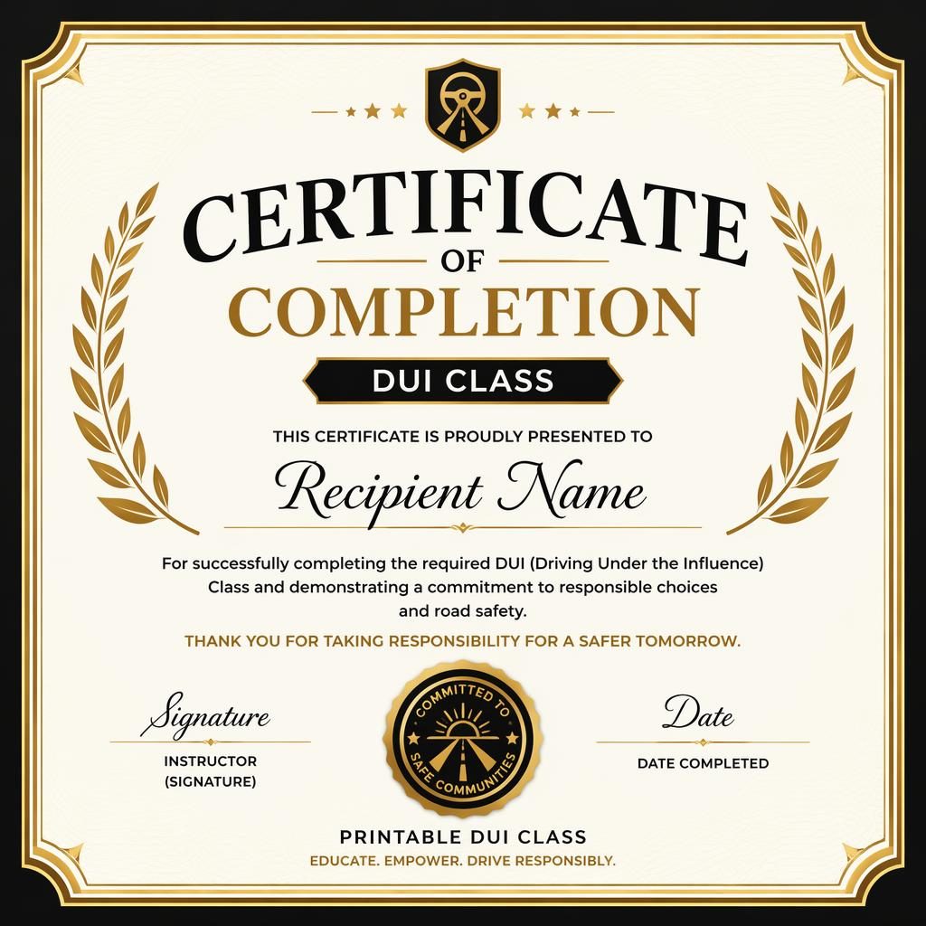 Landscape A4 participation certificate template with laurel wreath border, black and gold palette, heading, signature lines, date, and seal.
