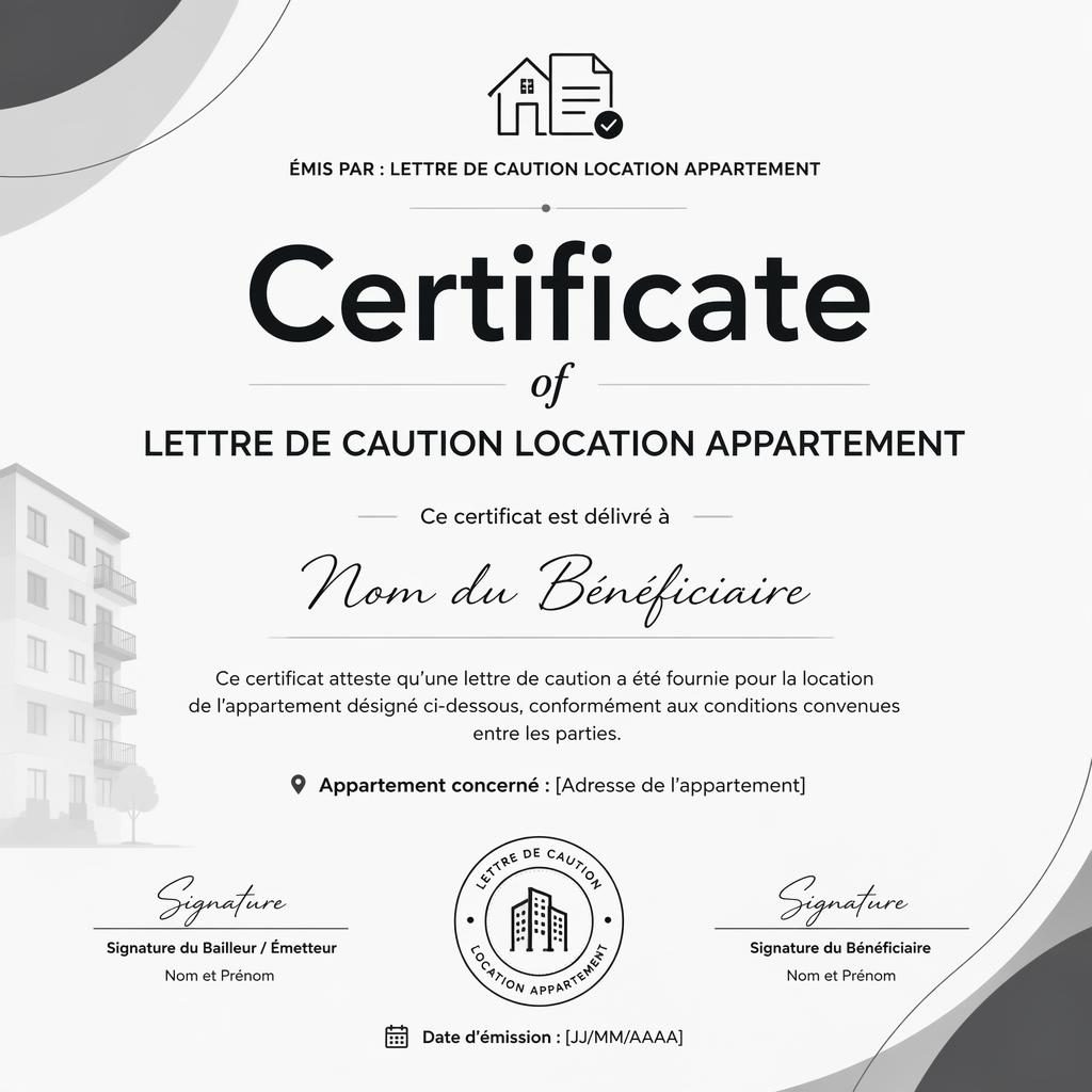 Modèle de certificat sportif moderne en format A4 paysage, monochrome, avec titre central, zones de texte et signatures.