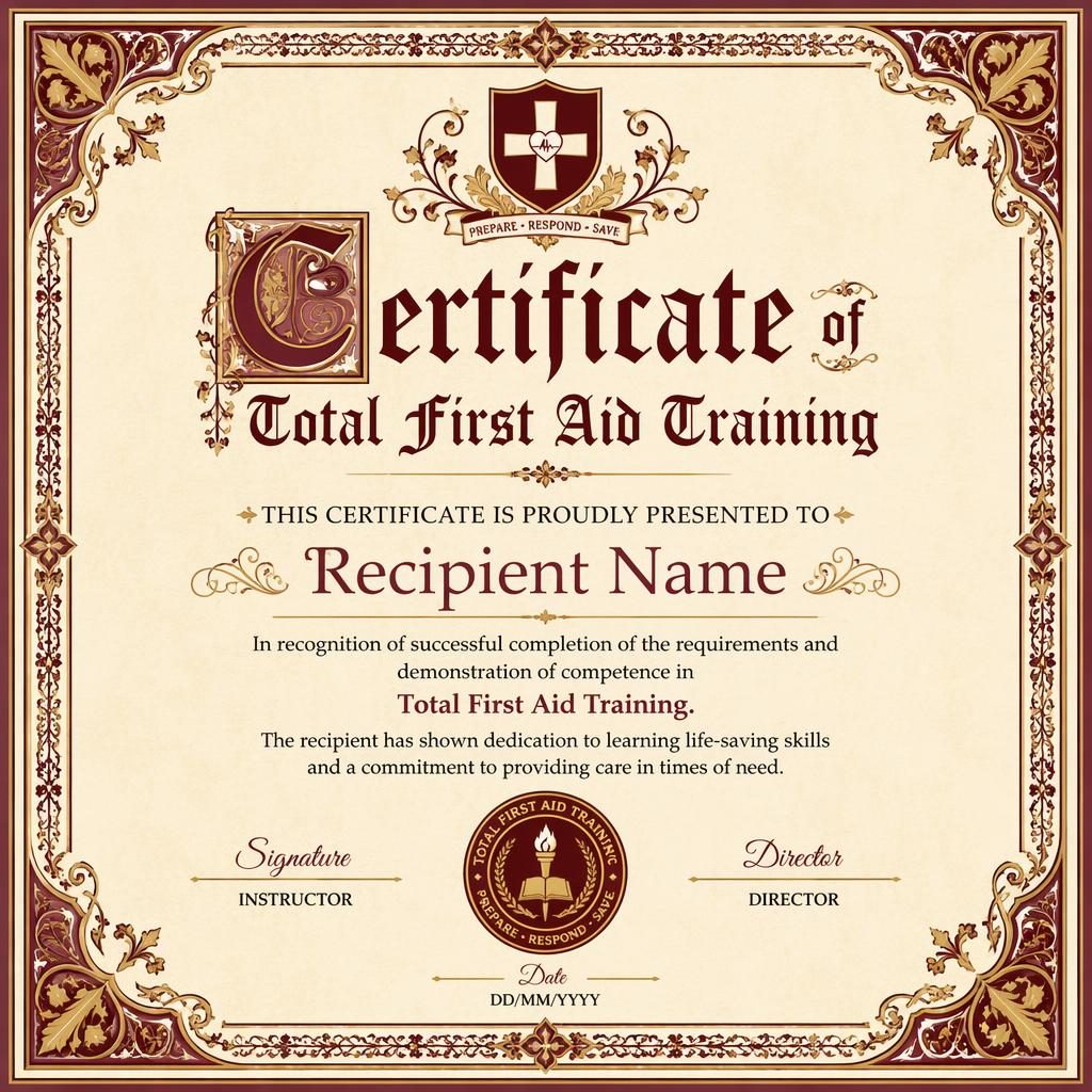 Landscape A4 language proficiency certificate template in medieval illuminated style with burgundy border and signature lines.