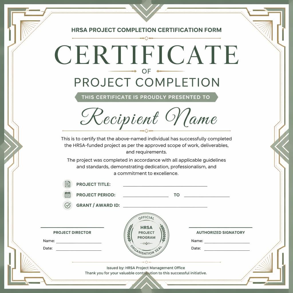 Landscape academic merit certificate template with art deco border, sage and white palette, heading, name, signature lines, date