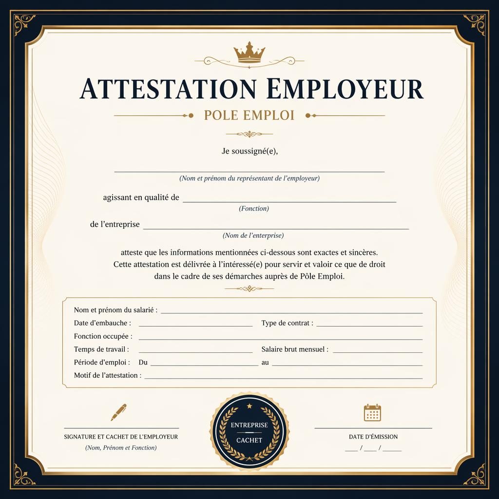 Modèle de certificat A4 paysage noir, or et crème, avec bord fin, titre central, zones signature, date et sceau.