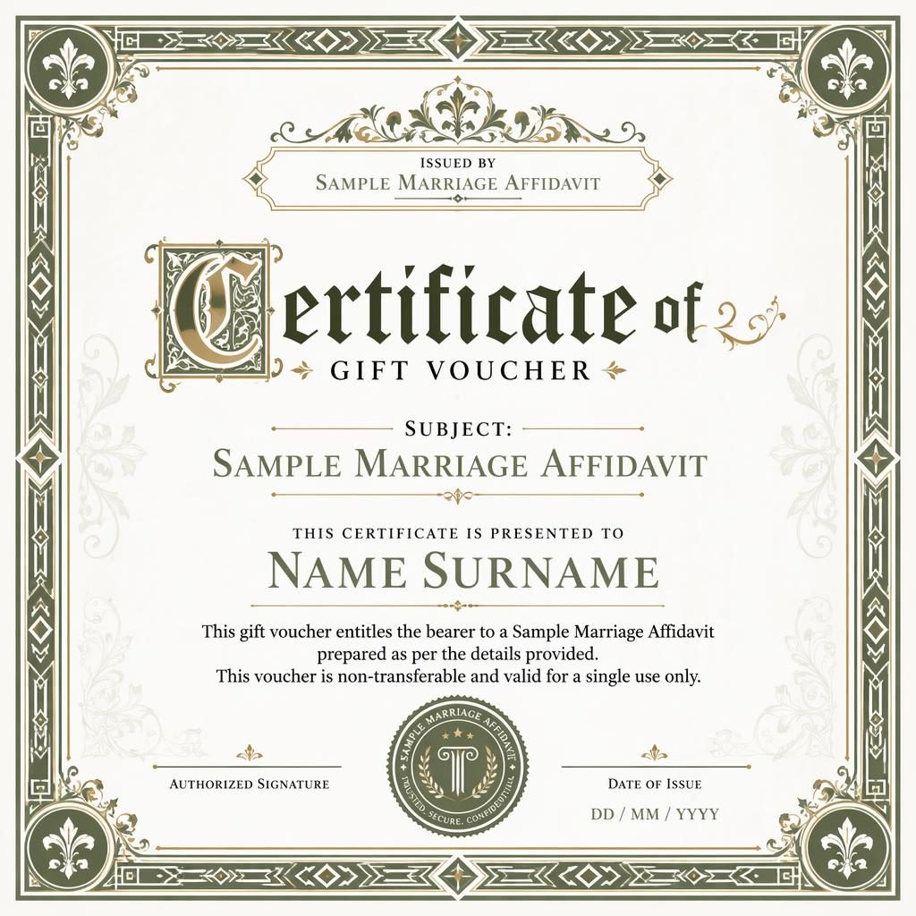 Landscape A4 gift voucher certificate template in white and sage with medieval illuminated details and Art Deco border.