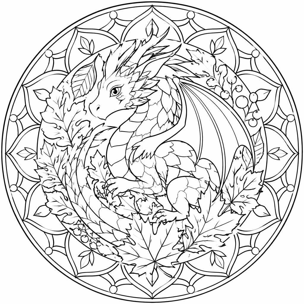 Schwarz-weiße Ausmalvorlage mit geometrischem Mandala im Manga-Stil, klare Konturen auf weißem Hintergrund.