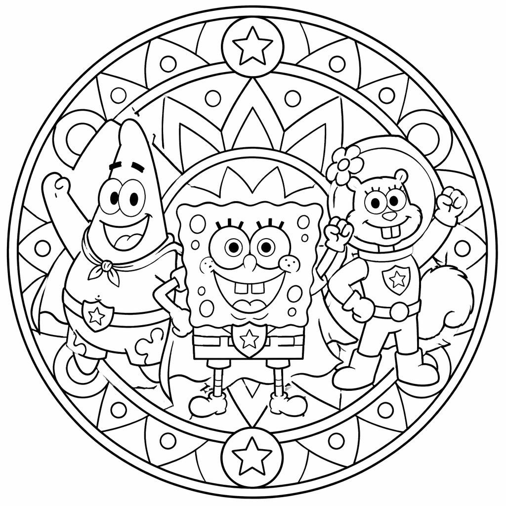 Illustration noir et blanc d’enfants super-héros style mandala, contours simples à imprimer et colorier.