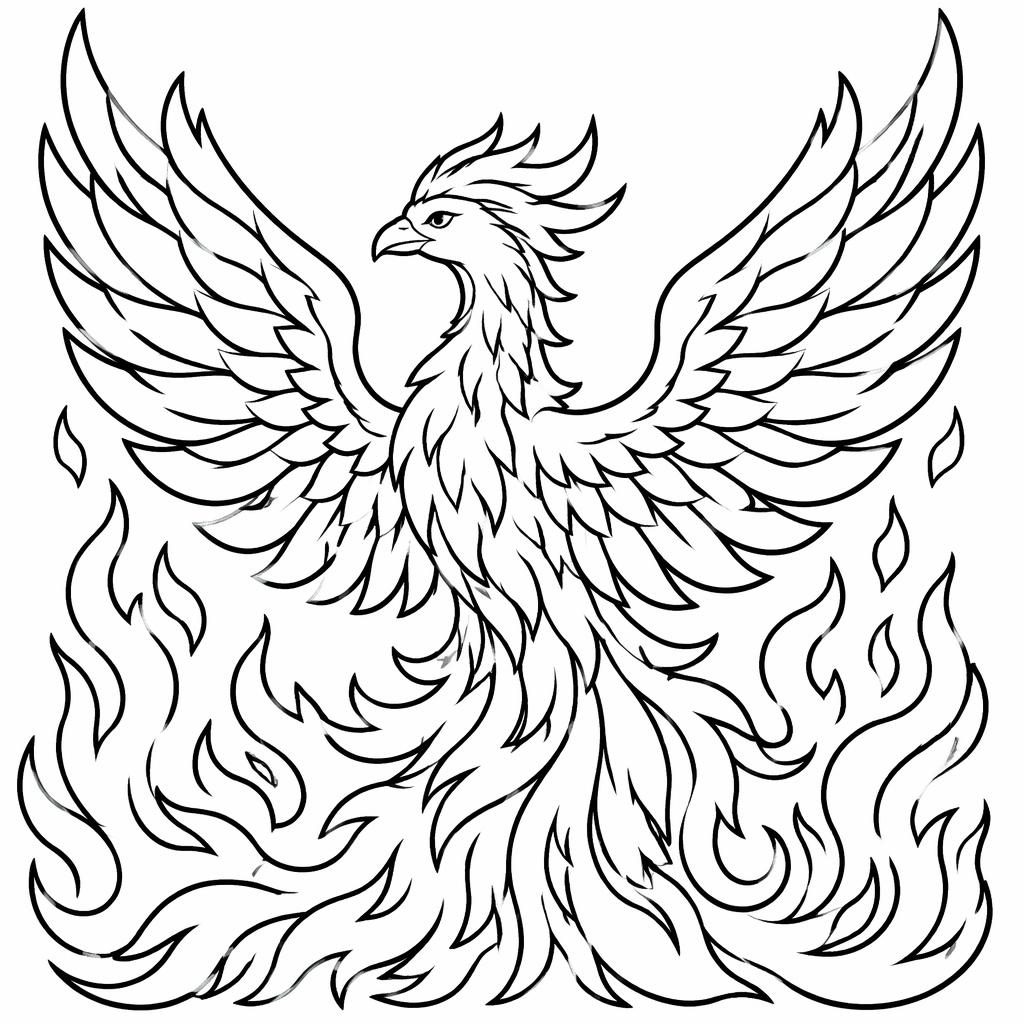 Schwarz-weiße Ausmalbild-Illustration mit kräftigen Konturen und flammenförmigem Motiv im kindgerechten Stil.