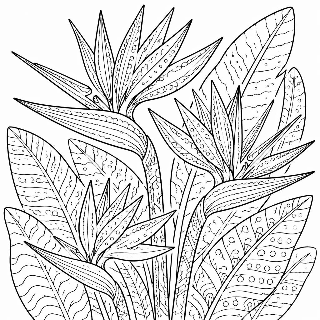Schwarz-weiße Ausmalbild-Illustration mit detailreichen Paradiesvögeln im Zentangle-Stil als klare Line-Art
