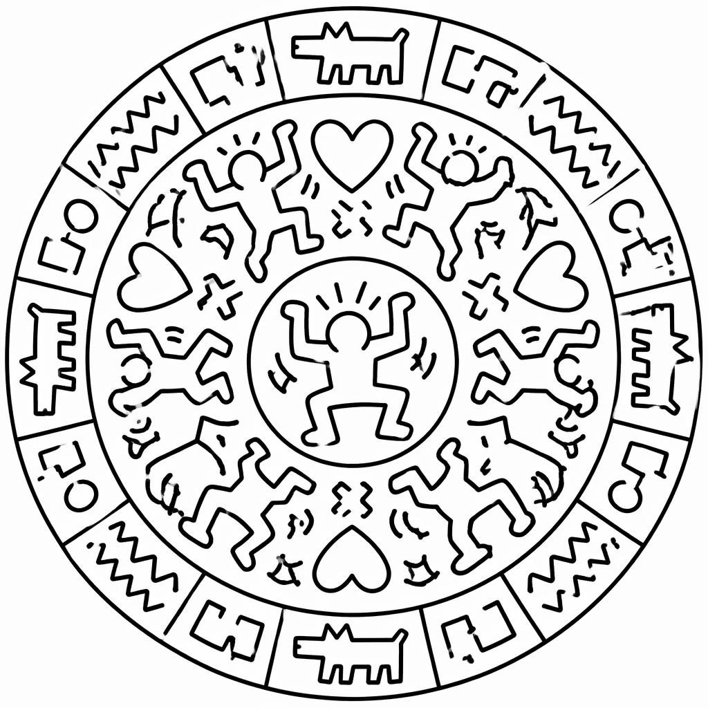 Schwarz-weiße Mandala-Ausmalseite mit geometrischen Formen, klaren Konturen und geschlossenem Line-Art-Design.