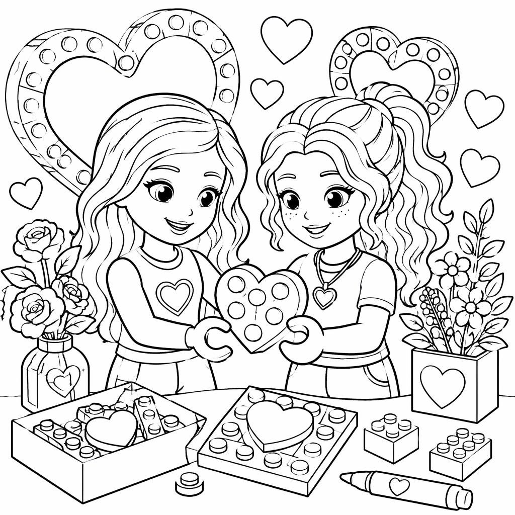 Schwarz-weiße Ausmalbild-Illustration mit Valentinsherzen für Kinder im botanischen Line-Art-Stil.