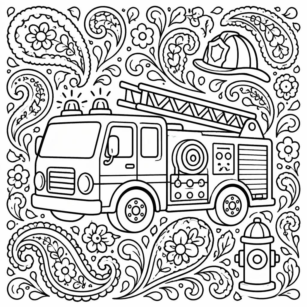 Schwarz-weiße Ausmalbild-Illustration mit dicken Paisley-Mustern und geschlossenen Formen auf weißem Hintergrund.
