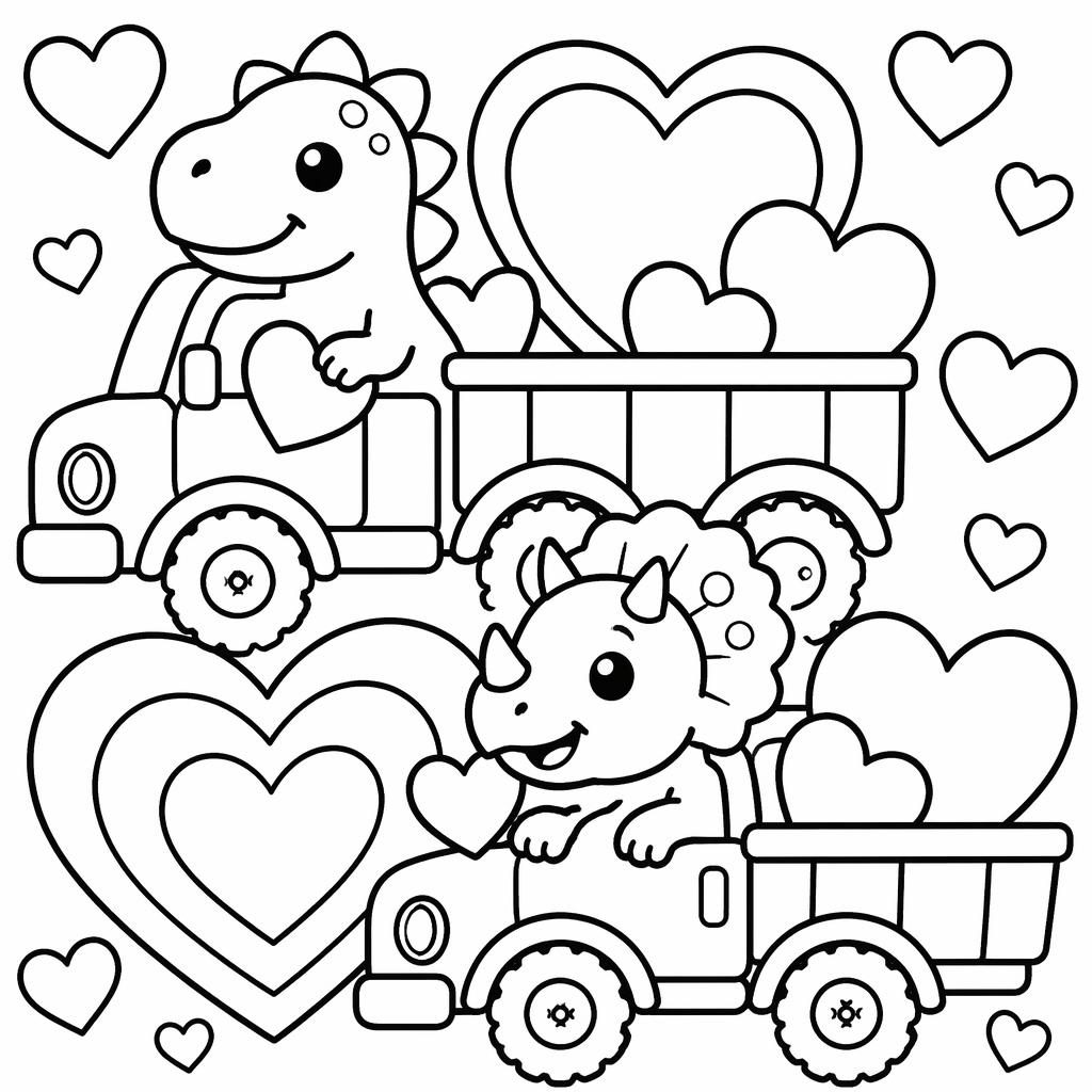 Illustration noir et blanc à colorier avec gros cœurs de Saint-Valentin en style mandala simple pour enfants