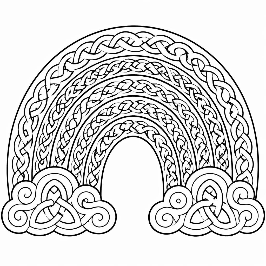 Black-and-white coloring page with simple intricate Celtic knot patterns in clean manga-inspired line art.