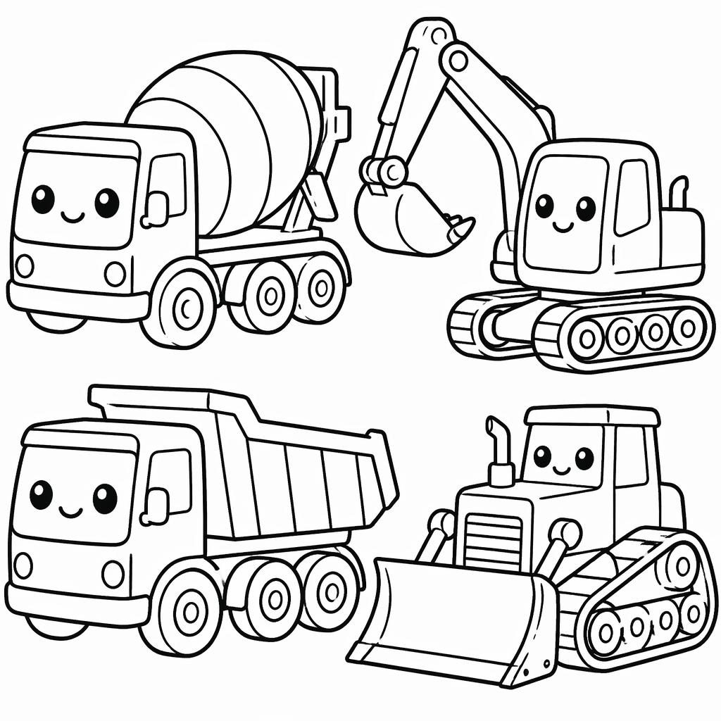 Ilustración para colorear en blanco y negro de flores grandes con contornos gruesos, estilo manga infantil.