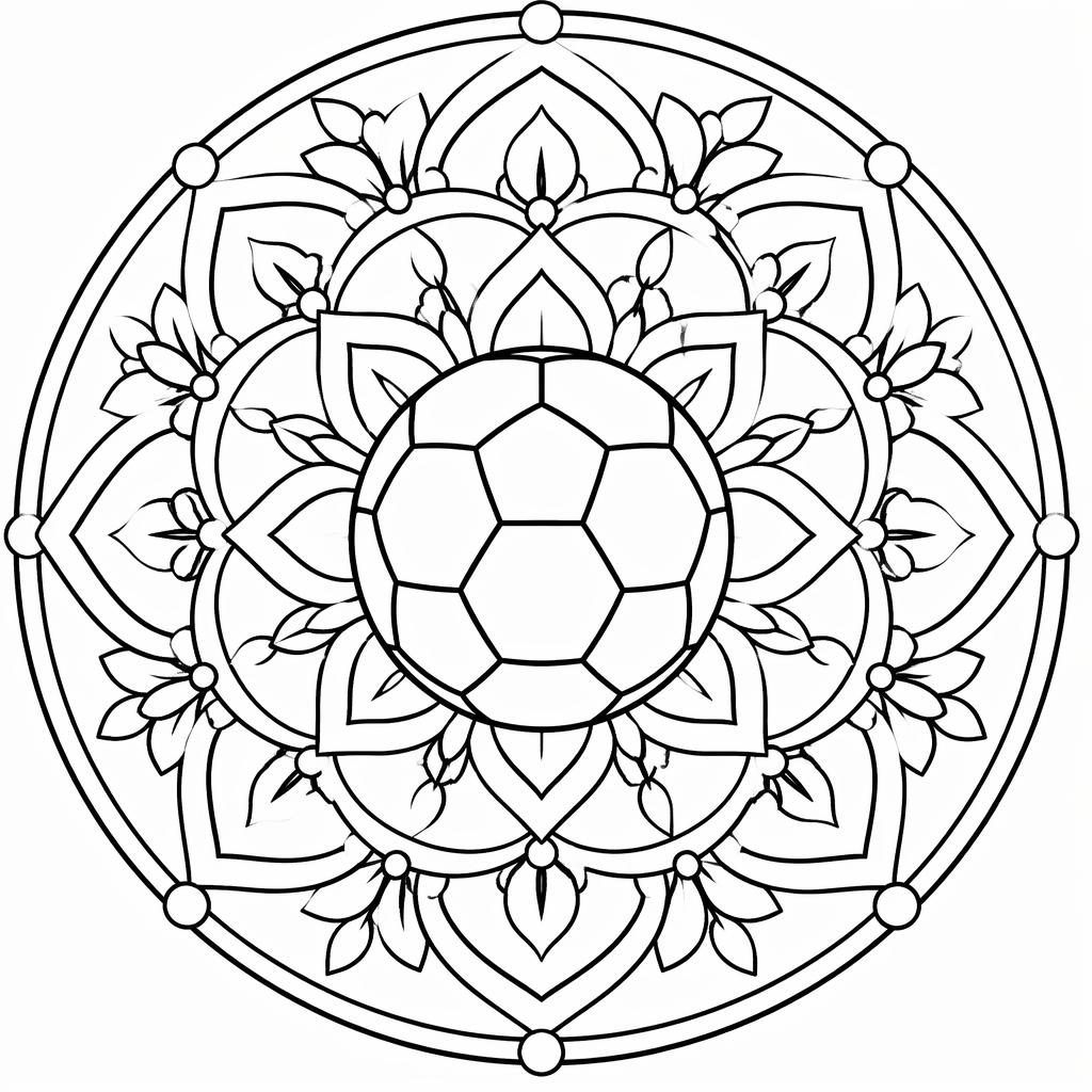 Ilustración lineal en blanco y negro de un mandala botánico simple, lista para colorear, fondo blanco.
