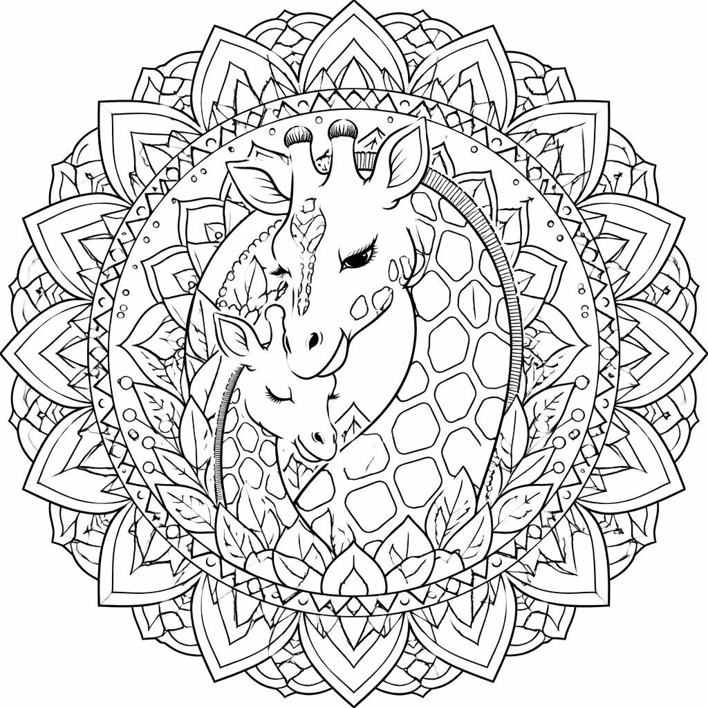 Illustration noir et blanc d’un mandala géométrique détaillé pour adultes, en line-art manga, fond blanc.