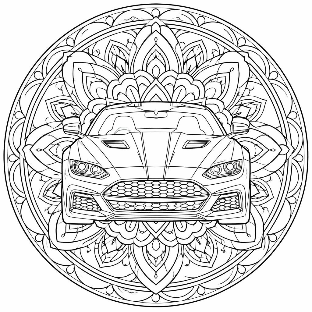 Black-and-white printable coloring page with an intricate adult mandala in clean, bold line art on a white background.