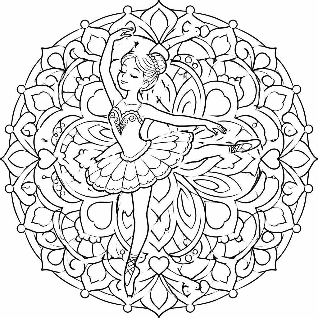 Illustration noir et blanc d’un mandala géométrique style zentangle, en contours épais, à colorier pour enfants.