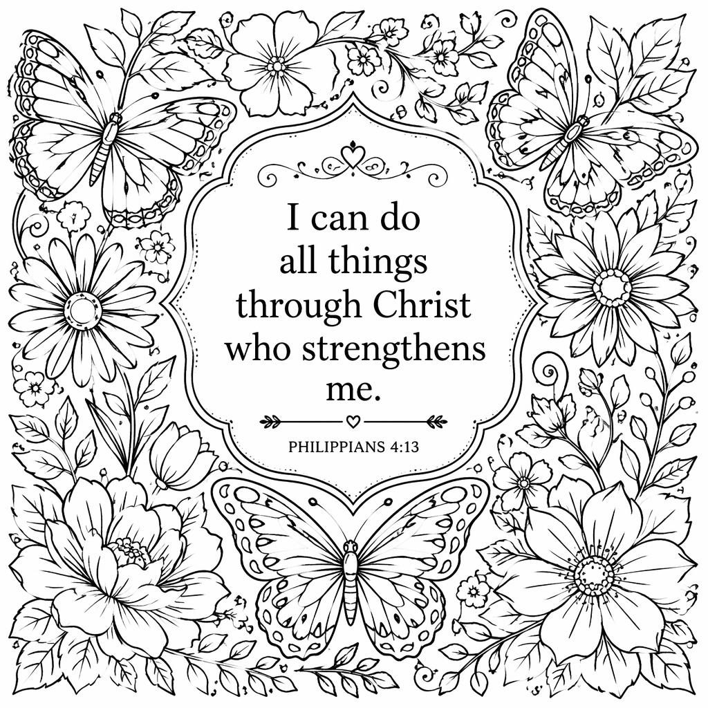 Black-and-white coloring page with detailed butterflies and flowers in clean manga-inspired line art.
