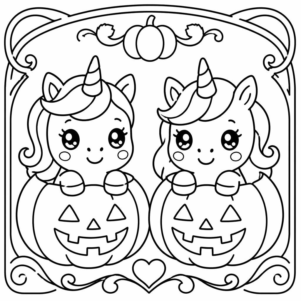 Illustration noir et blanc à gros contours d’enfants avec une citrouille d’Halloween, style coloriage simple.
