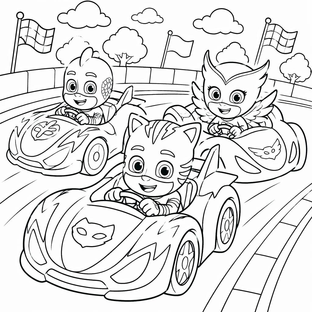Illustration à colorier en noir et blanc avec voitures de course pour enfants, contours nets, style botanique