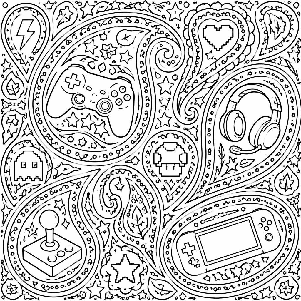 Illustration noir et blanc de motifs paisley détaillés, style manga, en contours nets sur fond blanc pour coloriage.