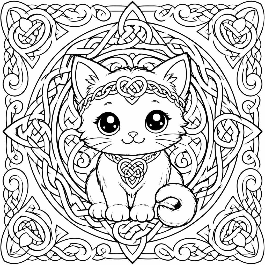 Illustration noir et blanc de nœuds celtiques complexes en style art nouveau, contours nets à colorier