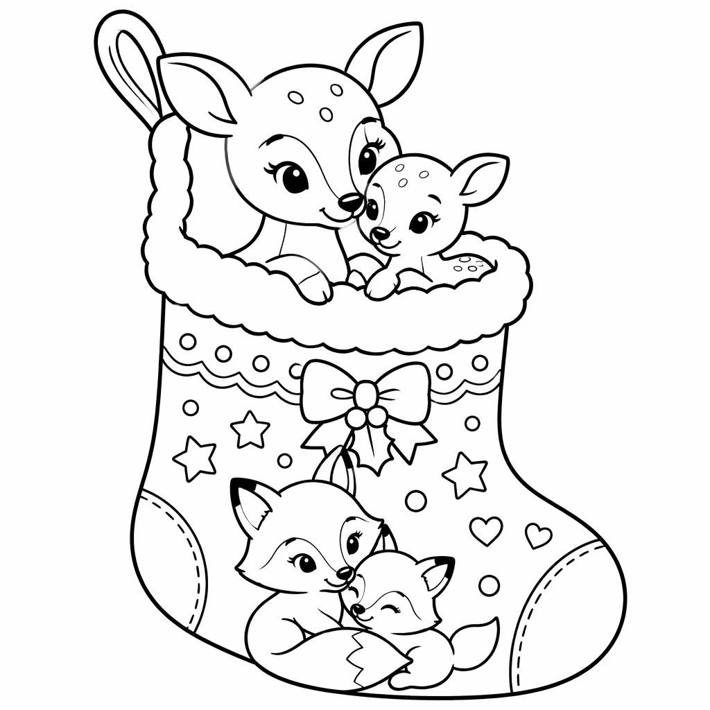 Illustration à colorier en noir et blanc avec animaux maman et bébé, style cartoon mignon, contours nets sur fond blanc.