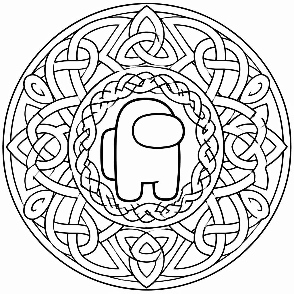 Schwarz-weiße Ausmalbild-Illustration mit filigranen keltischen Knoten im geometrischen Mandala-Stil
