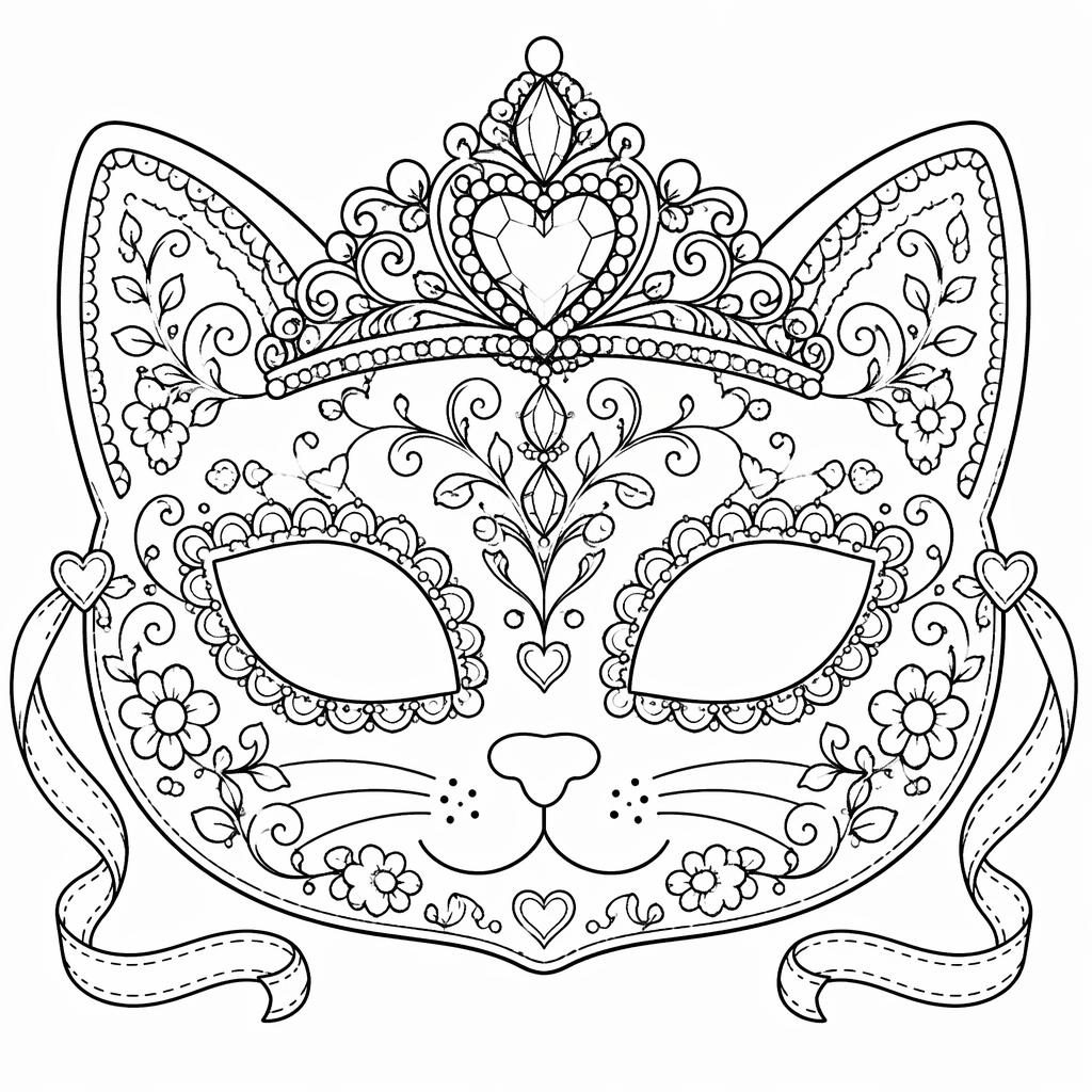 Schwarz-weiße Ausmalillustration mit einer Katze und spielenden Kindern im detailreichen Zentangle-Linienstil.