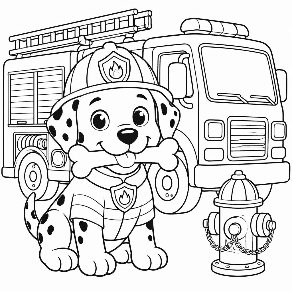 Schwarz-weiße Ausmalseite mit süßem Hund und Knochen, klare Konturen, kinderfreundliche Line-Art