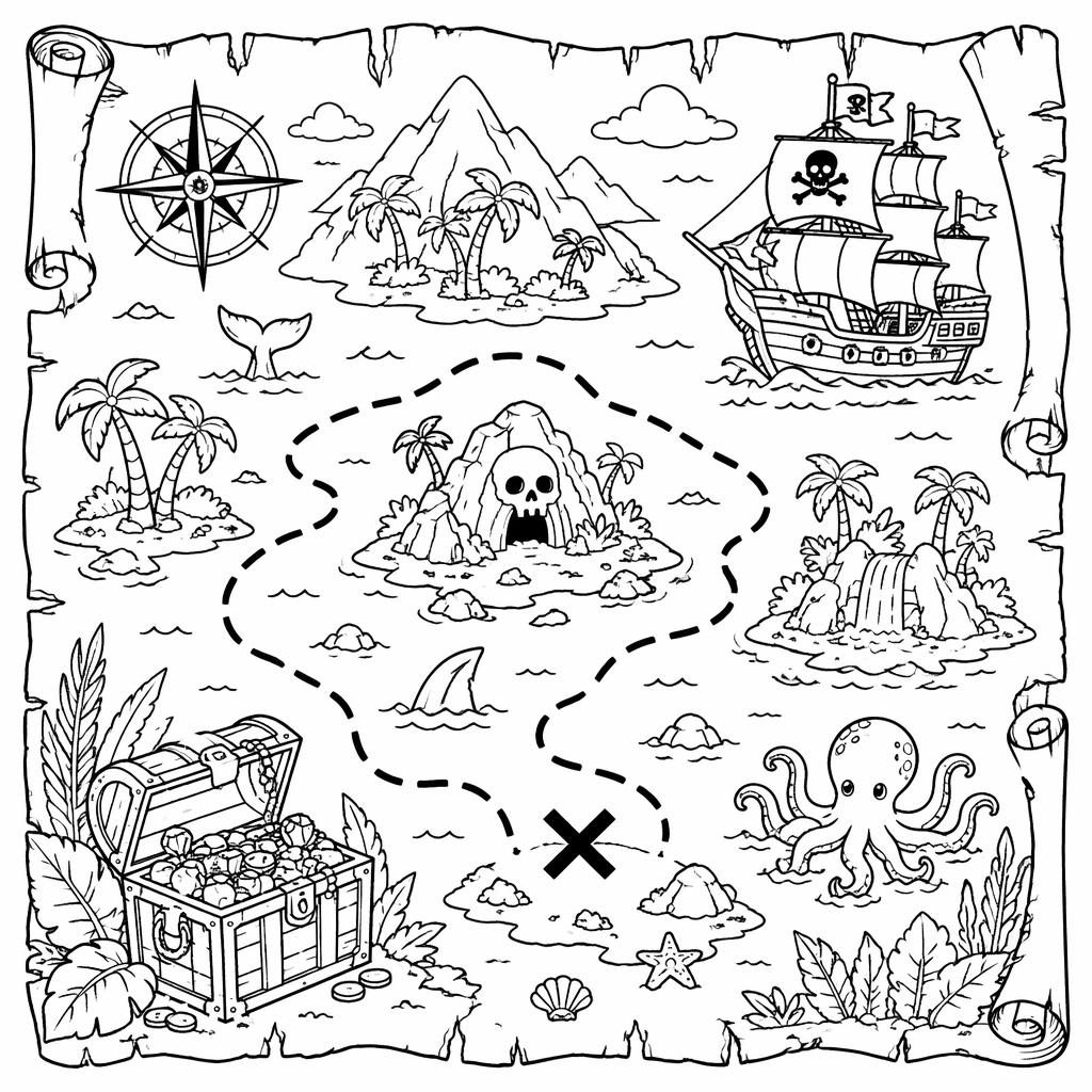 Illustration noir et blanc d’un château de princesse féerique pour enfants, en line art détaillé avec motifs botaniques.