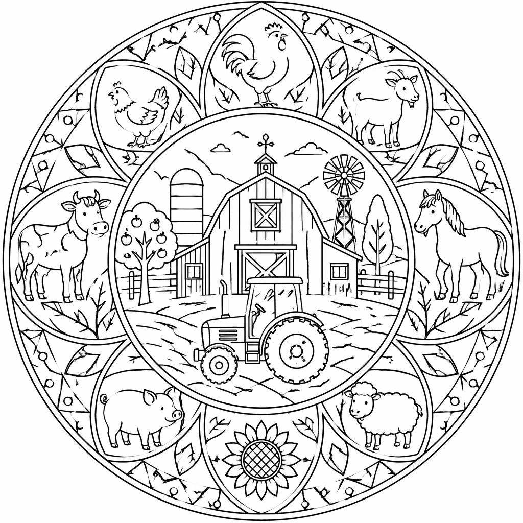 Schwarz-weiße Mandala-Lineart mit geometrischen Formen im Ausmalstil, detailreich und klar auf weißem Hintergrund.