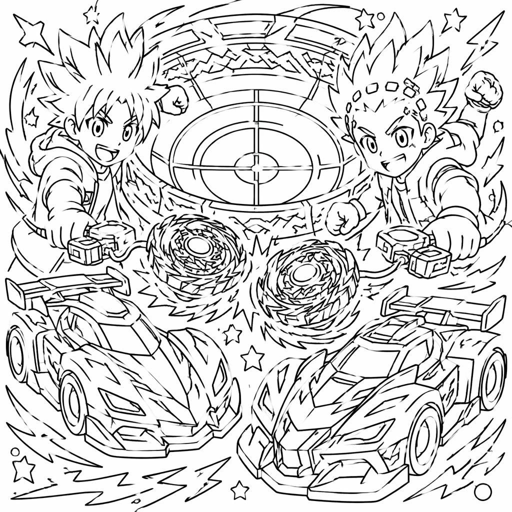 Schwarz-weiße Ausmalbild-Illustration mit kindgerechten Rennwagen im Zentangle-Doodle-Stil, klare Linien