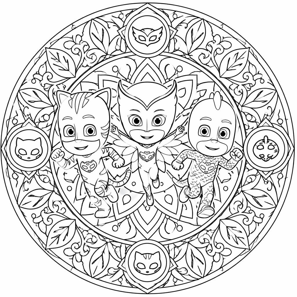 Schwarz-weiße Mandala-Ausmalvorlage mit botanischen Details, filigranen Linien und klaren geschlossenen Formen.