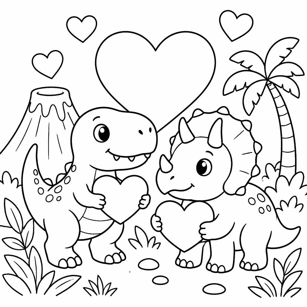 Schlichte schwarz-weiße Ausmalbild-Illustration mit mehreren Valentine-Herzen für Kinder, klare Konturen auf weißem Hintergrund.