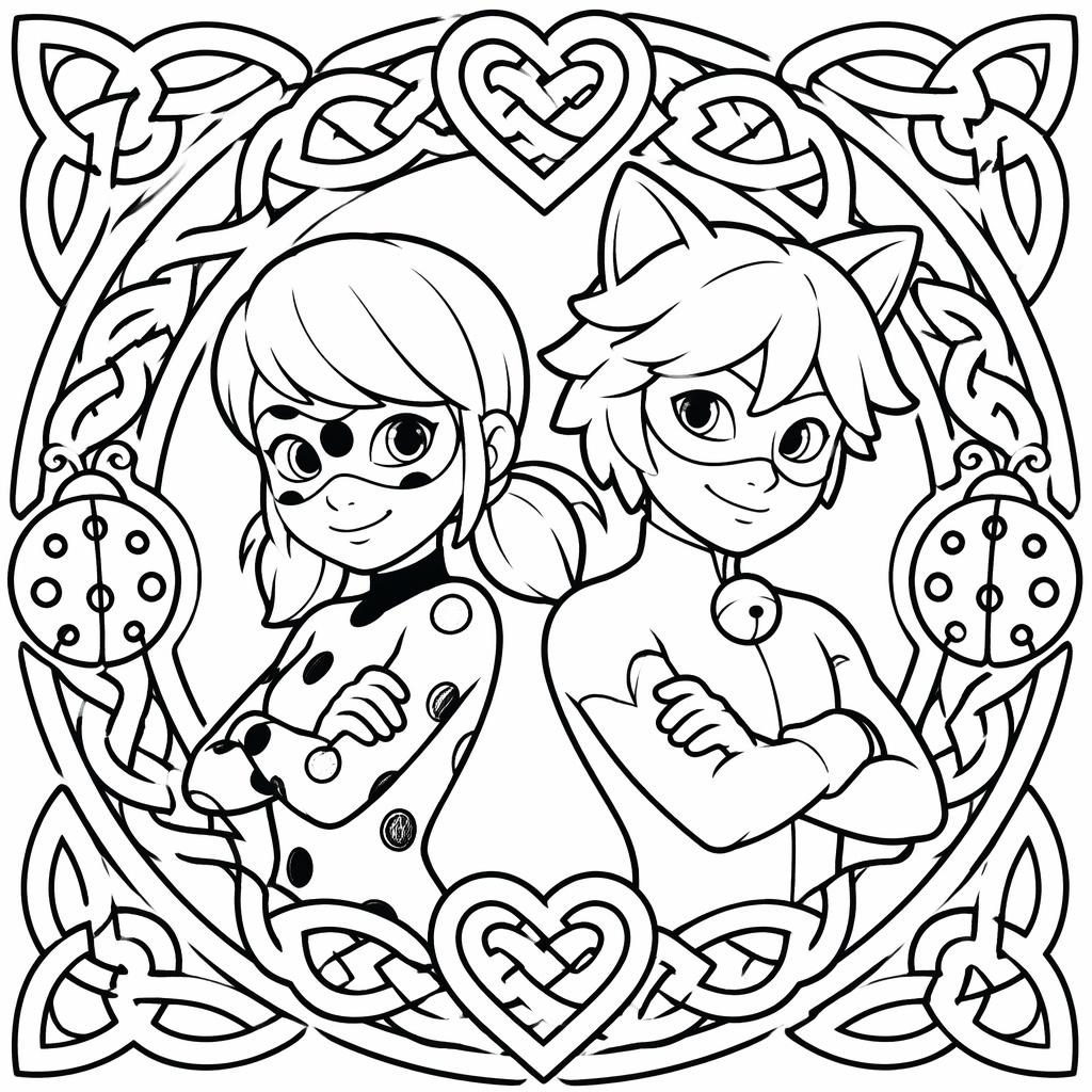 Black-and-white coloring page with simple chunky Celtic knot patterns in doodle style, outlined for toddlers to color.