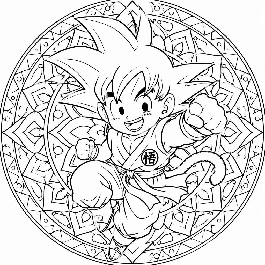 Ilustración para colorear en blanco y negro de niños superhéroes estilo caricatura con detalles mandala.