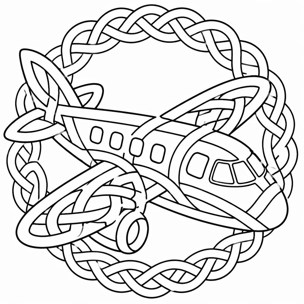 Illustration noir et blanc d’un motif de nœuds celtiques épais, style manga simple, en contours fermés à colorier.