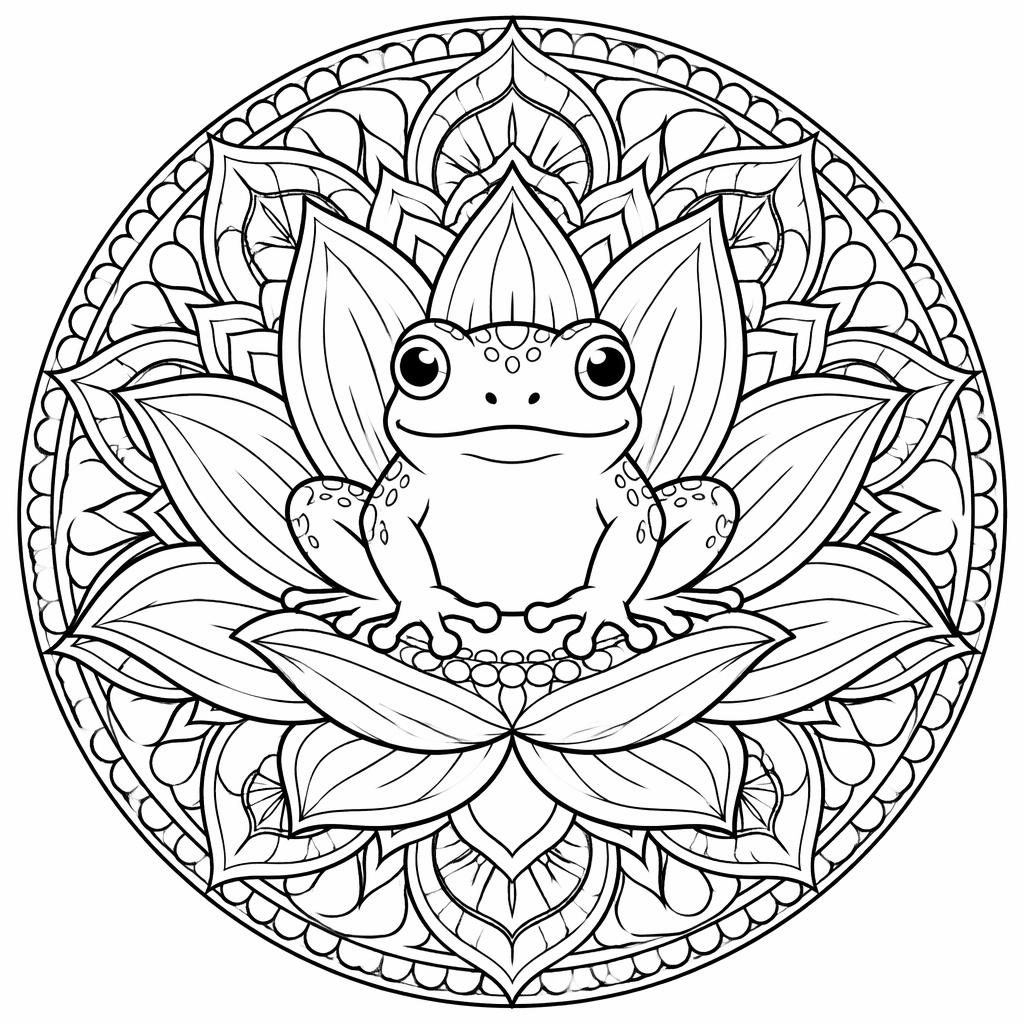 Ilustración en blanco y negro de un loto mandala con contornos gruesos, cerrados y limpios para colorear.
