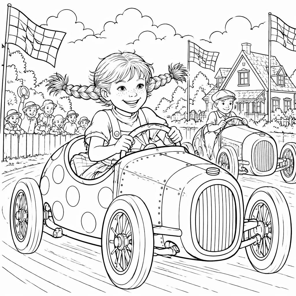 Schwarz-weiße Ausmalseite mit mehreren Rennwagen im realistischen Line-Art-Stil für Kinder, ohne Schattierung.