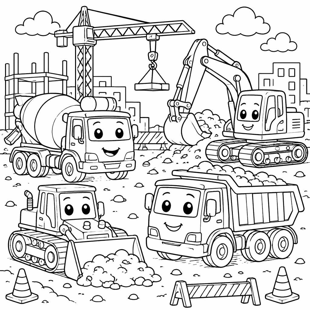 Ilustración en blanco y negro de peces cartoon para colorear, con contornos limpios y formas cerradas sobre fondo blanco.
