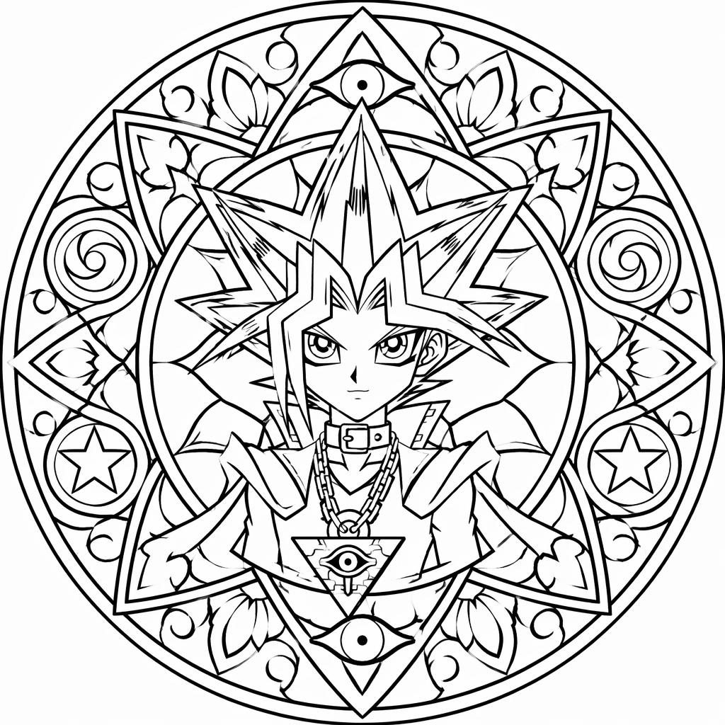 Black-and-white mandala coloring page with chunky Art Nouveau outlines, moderate detail, and closed shapes on white.